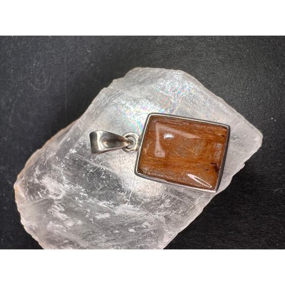 Vintage Nature Company Copper Rutilated Quartz Pendant 925 Sterling Silver - Picture 8 of 16